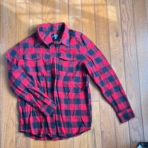 Def Leopard Plaid Flannel Shirt - Red and Black